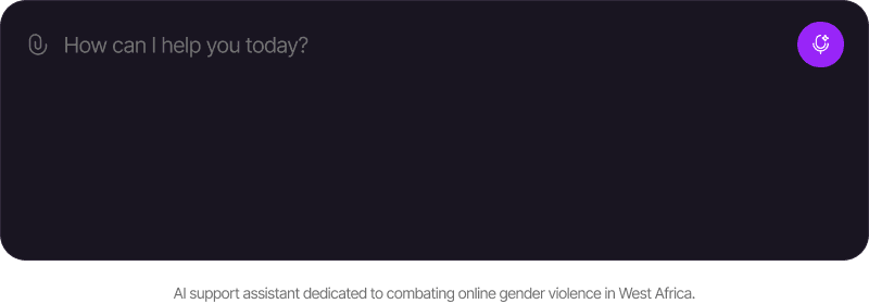 Chat box asking “How can I help you today?” — AI support assistant dedicated to combating online gender violence in West Africa